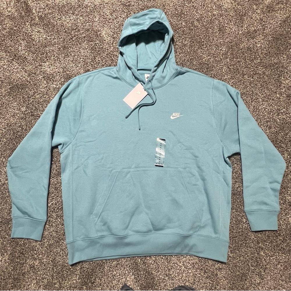 Nike Mens XL NWT Club Fleece Pullover Hoodie Light Teal Hooded Sweatshirt